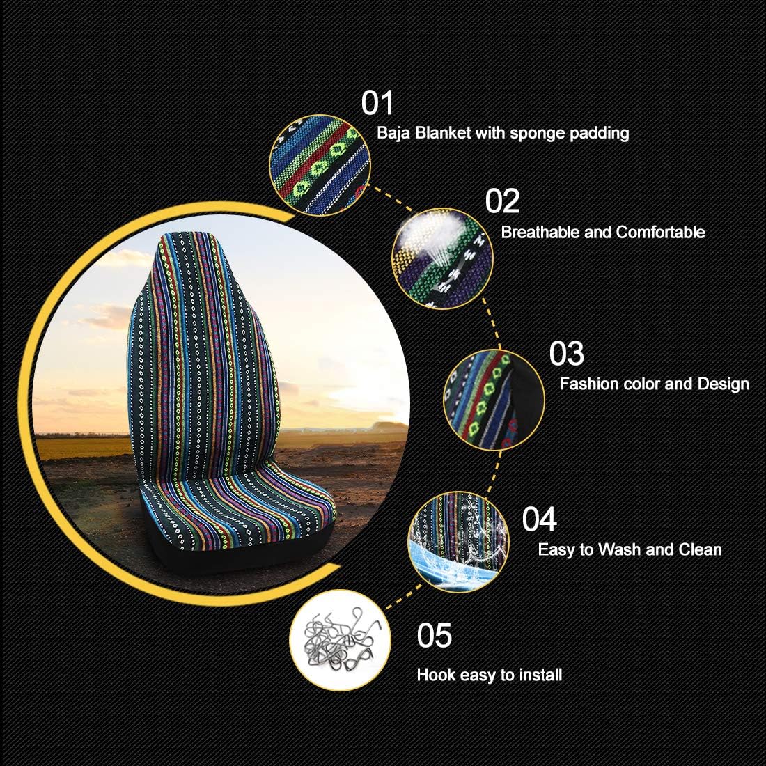 sourcing map Automotive Universal Baja Blanket Bucket Seat Cover for Car SUV, Green, 35cm - Image 4