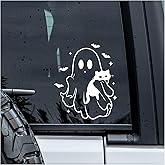 MYMKO Ghost Hugs Cat Decal, Gothic Fantasy Car Window Decals, 6 Inches UV DTF Tranfer Car Stickers, Weatherproof Car Truck Window Bumper Sticker, Bookish Animal Car Stickers and Decals for Cat Lovers