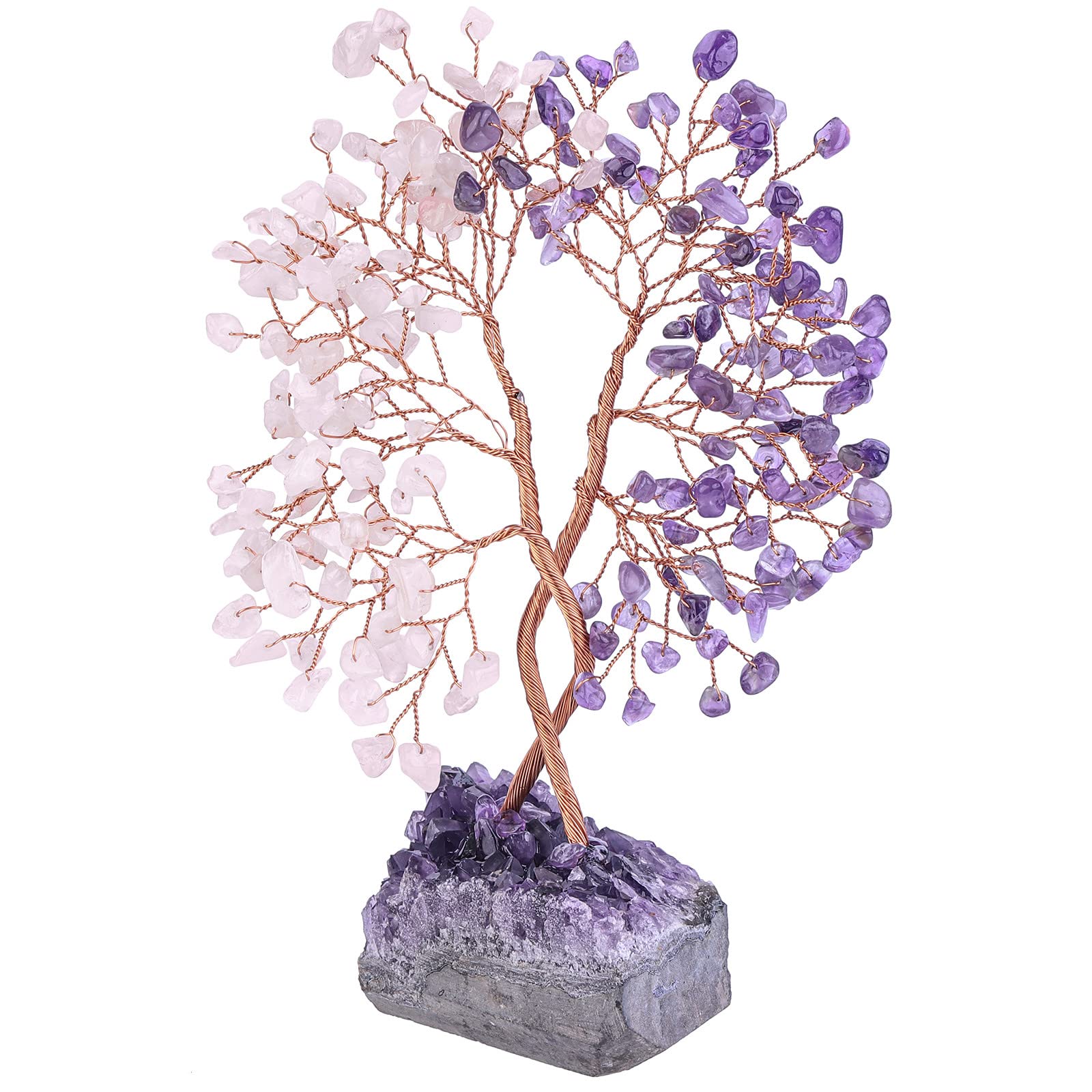 Nupuyai Amethyst & Rose Quartz Crystal Tree with Amethyst Cluster Base, Twining Money Tree Figurines Fengshui Ornament for Home Office Wedding Decor