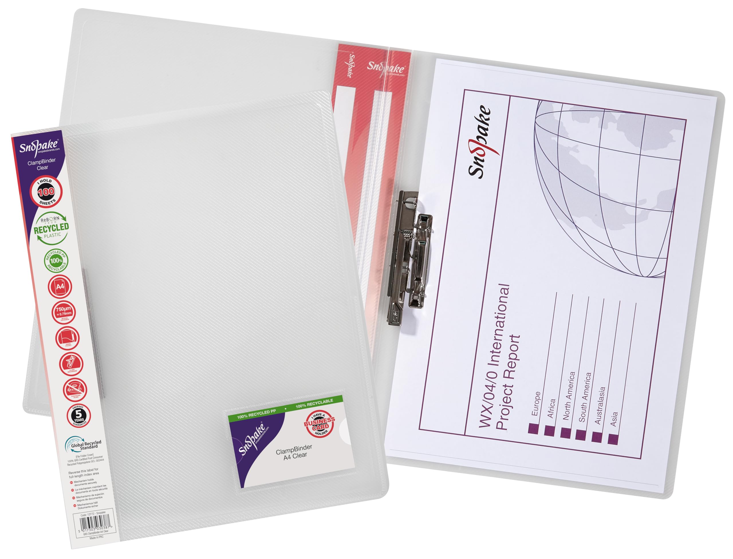 Snopake A4 Clear Premium ClampBinder [Pack of 10] 100 Sheet Capacity [12772]