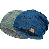 Vgogfly Slouchy Beanie for Men Winter Hats for Guys Cool Beanies Mens Lined Knit Warm Thick Skully Stocking Binie Hat Pairs