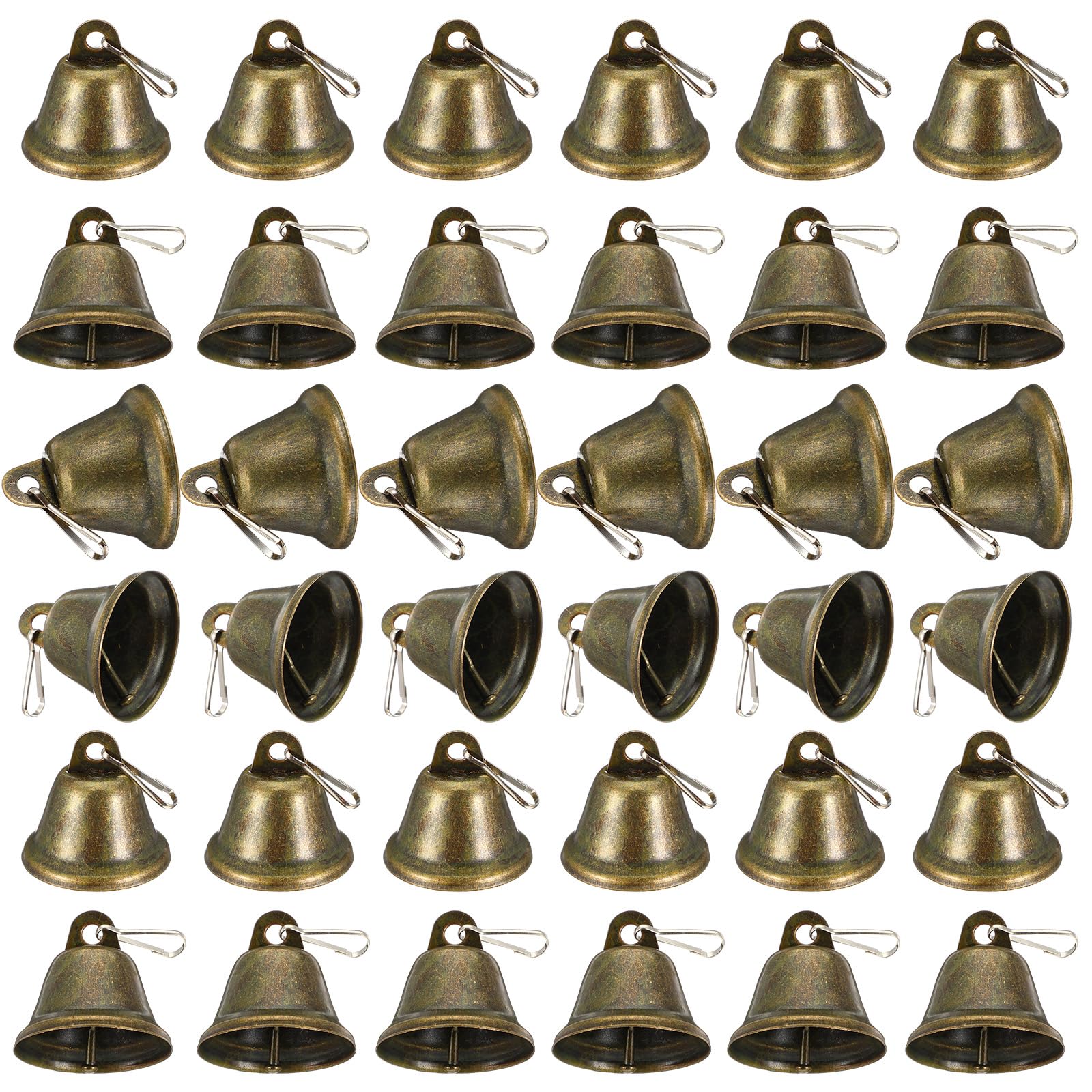 Photo 1 of 100 Pieces Bronze Jingle Bells 1.5 x 1.57 Inch Vintage Small Bells with Spring Hooks for Christmas Craft Wind Chimes Dog Potty Training Doorbell Wedding Decor Craft Making Hanging Favor