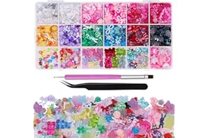 Kikonoke 960 Pieces 3D Bear Candy Nail Charms Set Pink Black Flower Butterfly Lollipop Rabbit Nail Art Charms for Nail Art, Craft and Decoration with Tweezer and Brush(Candy Bear 18 Grids)