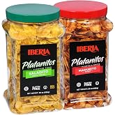 Iberia Salted Plantain Chips Jar 20 Ounce and Naturally Sweet Plantain Chips Jar 20 Ounce Bundle