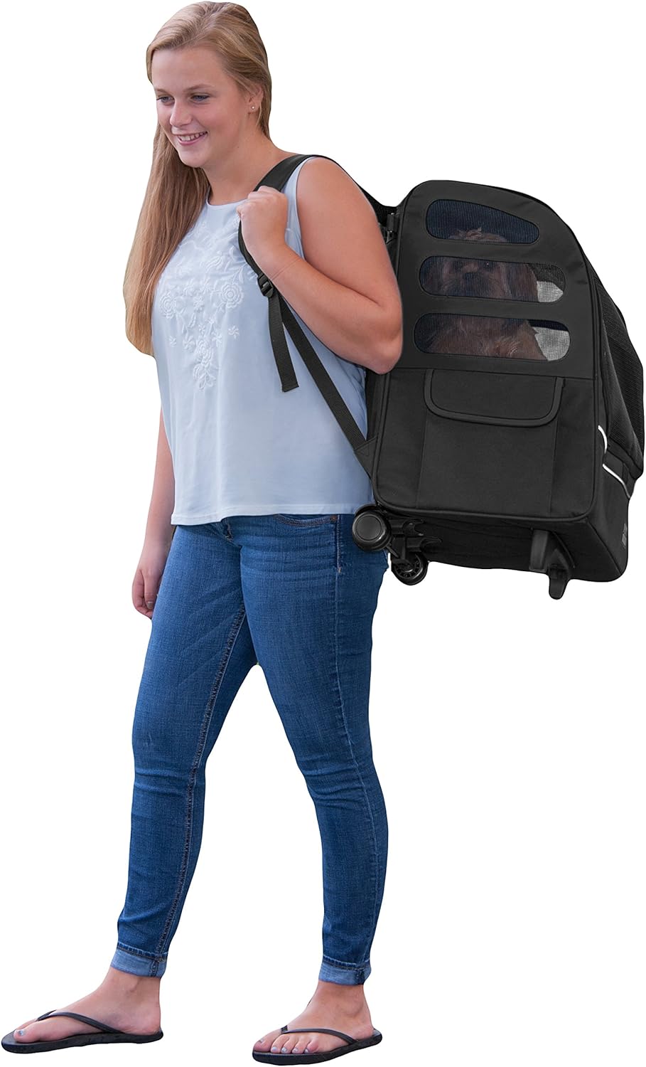 Pet Gear I-GO2 Roller Backpack, Travel Carrier, Car Seat for Cats/Dogs, Mesh Ventilation, Included Tether, Telescoping Handle, Storage Pouch : Carriers For Large Cats : Pet Supplies