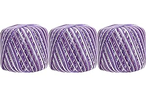 3 Ball Pack Threadart 100% Pure Cotton Multicolor Crochet Thread - Variegated Violets - Size 3 - Color 48