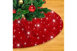 LJIE-HOUSE Small Christmas Tree Skirt 24 Inch Red Tree Skirt Xmas Tree Mat Sequin Tree Skirt for Xmas Home Holiday New Years Party Decoration
