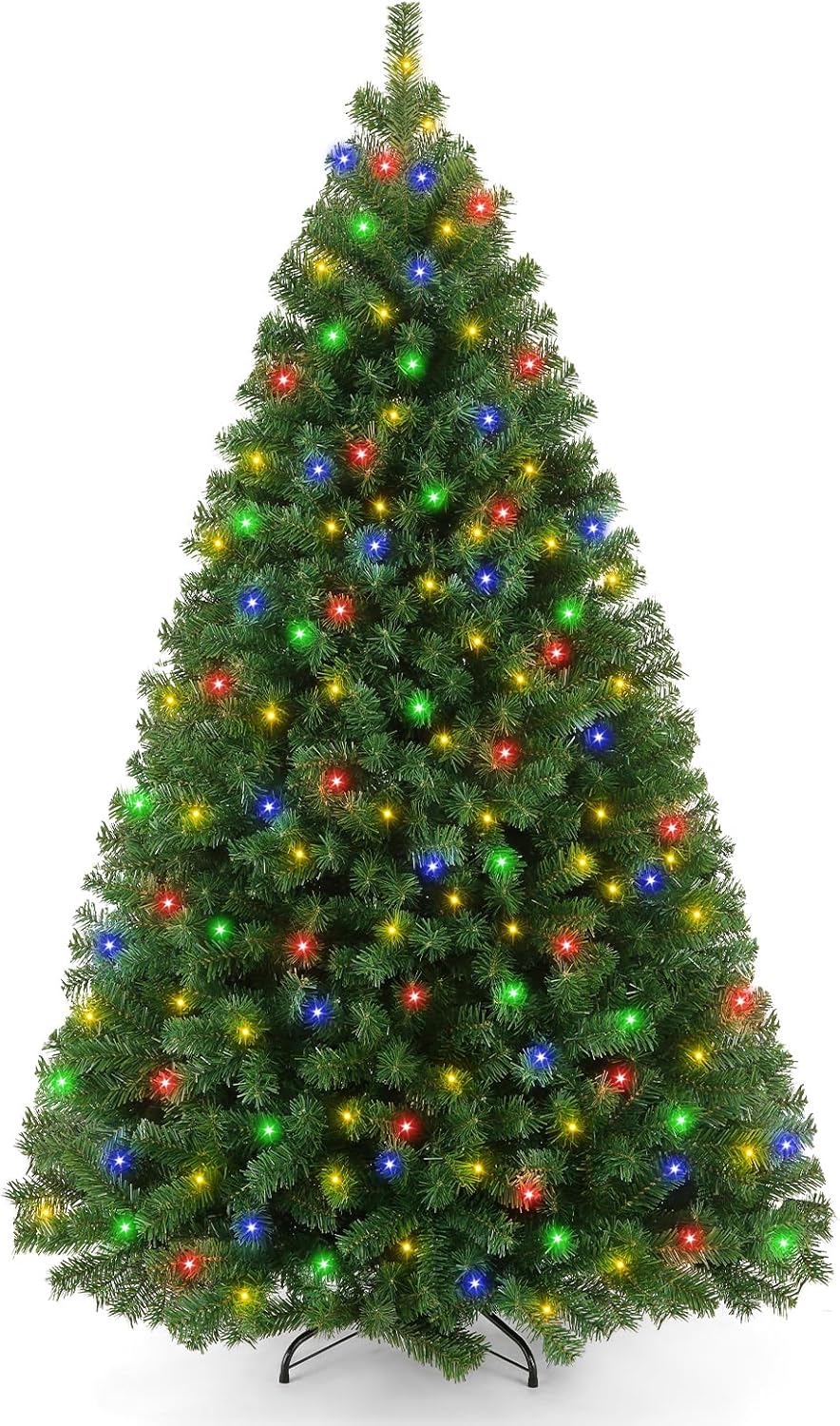 Trees - 6ft Pre-Lit Artificial Holiday Christmas Tree with Multi-Color Lights, Premium Hinged Spruce Xmas Tree with 800 Branch Tips and Foldable Metal Stand for Home, Office, Party