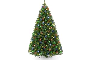 HIMIMI 6ft Pre-Lit Artificial Holiday Christmas Tree with Multi-Color Lights, Premium Hinged Spruce Xmas Tree with 800 Branch Tips and Foldable Metal Stand for Home, Office, Party