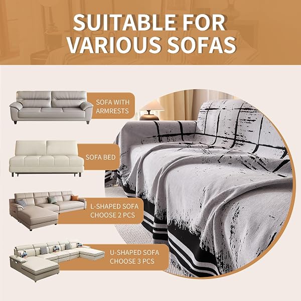 AKPGQ BOHO ANTI-SLIP COUCH COVER SOFT PET-FRIENDLY SOFA COVER FOR DOG CHENILLE COUCH COVER MULTI-USE FURNITURE PROTECTOR COVER WASHABLE (LIUGUANG-BROWN, 71″*118″)