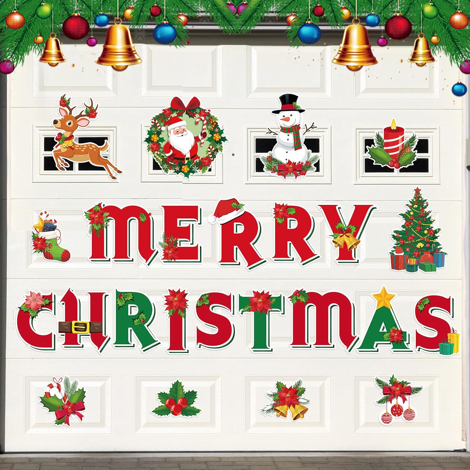 Garage Door Decorations - Magnetic Christmas Garage Door Decoration Christmas Garage Door Magnet Xmas Refrigerator Magnets Stickers Christmas Car Magnetic Decals for Xmas Holiday Party Fridge Door Supplies (Merry Christmas)