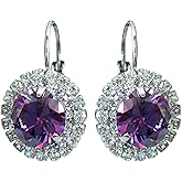 Navachi 18k White Gold Plated Circle Purple Zircon White Crystal Az1269e Leverback Earrings