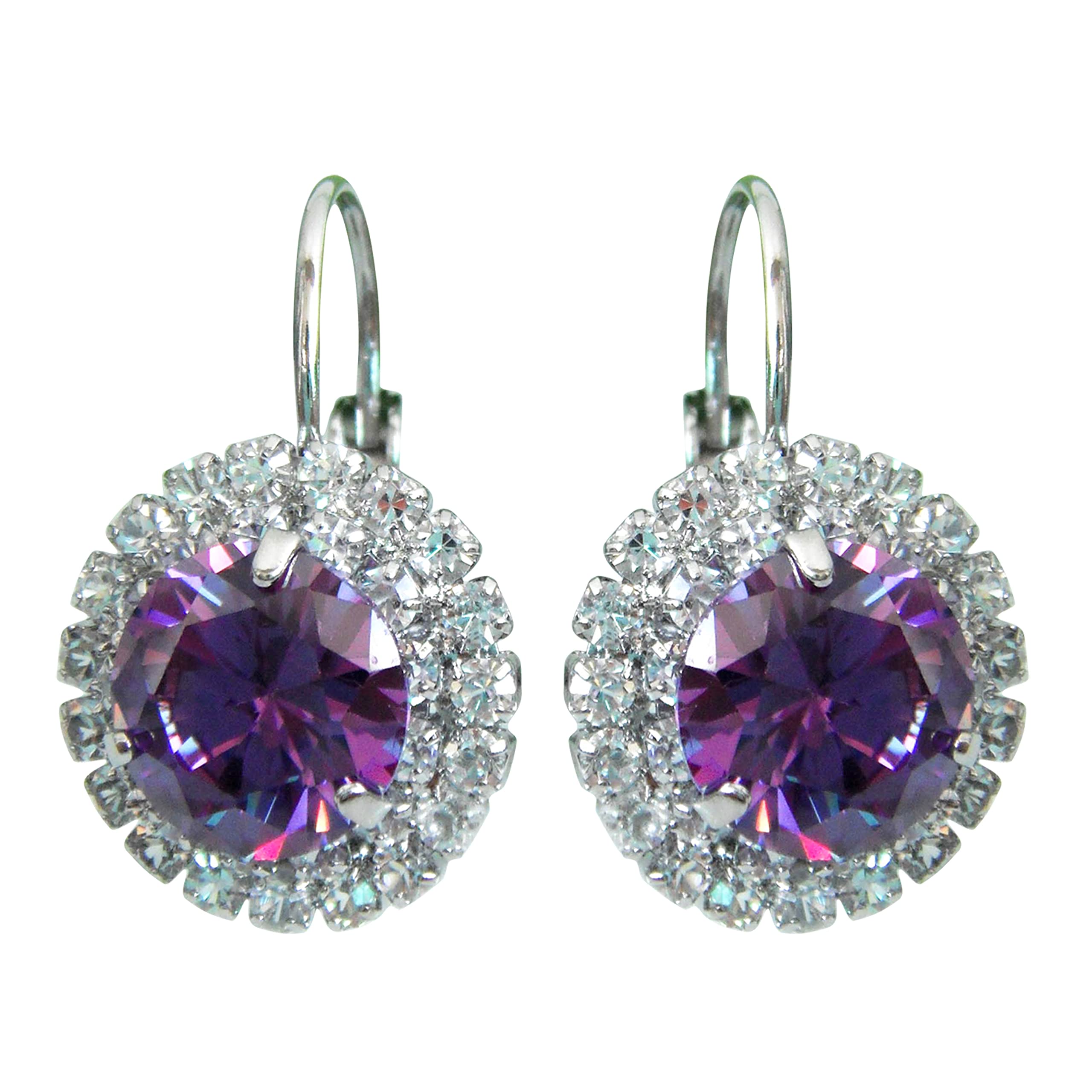 Navachi 18k White Gold Plated Circle Clear Zircon Purple Crystal Hoop Leverback Az1269e Earrings