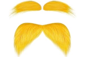U-ZOMIR Yellow Mustache and Eyebrows, Self Adhesive Fake Mustache Beard Stick on Funny Costume Accessories Halloween Cosplay Party Favors for Adult Women Men