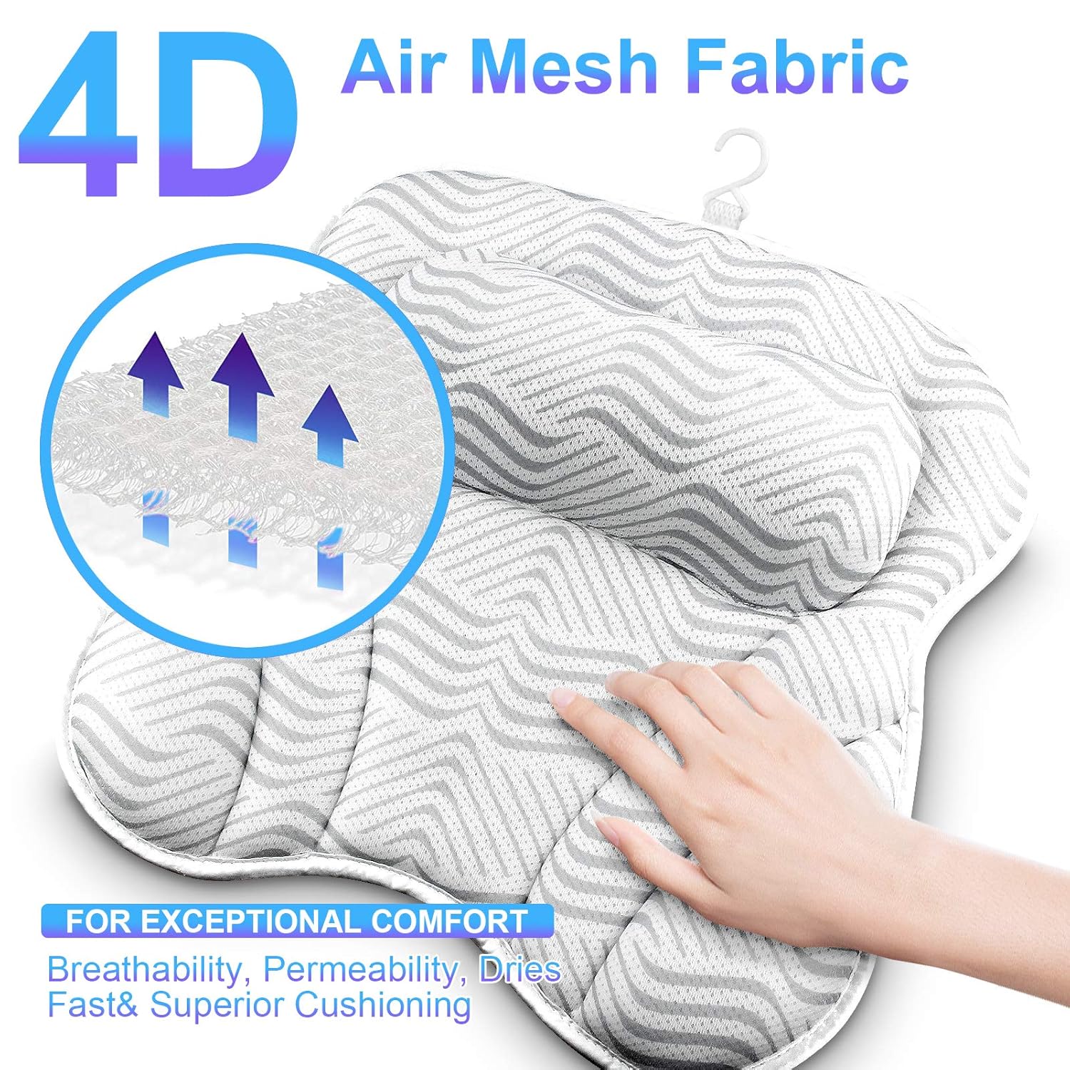 Susisal Bath Pillow for Tub, Bathtub Pillow with Neck Shoulder Back Support, 4D Air Mesh Bath Accessories, 6 Strong Suction Cups- Fits All Bathtub, Hot Tub, Jacuzzi Home Spa for Men Women : Beauty