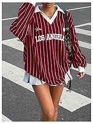 SOLY HUX Women's Oversized Tees Striped Letter