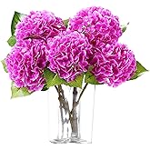 Coferset 5pcs Hydrangea Artificial Flowers Real Touch 20 inch Lifelike Hydrangea Flower for Home Wedding Office Party Living Room Decoration (Dark Fuchsia)