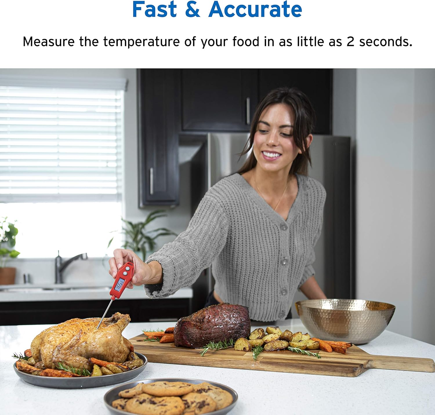 Etekcity EMT100 Meat Thermometer with Backlight Display for Food, Kitchen, Cooking, Baking, Candy, Grilling, Smoking&BBQ, 5" Long Probe with Magnet, Red: Kitchen & Dining