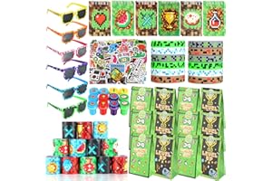 LiYiQ 122 Pcs Video Game Party Favors With Video Game Sunglasses Slap Bracelets Notebook Stamps Stickers and Gift Bag for Video Game Gamer Birthday Party Supplies