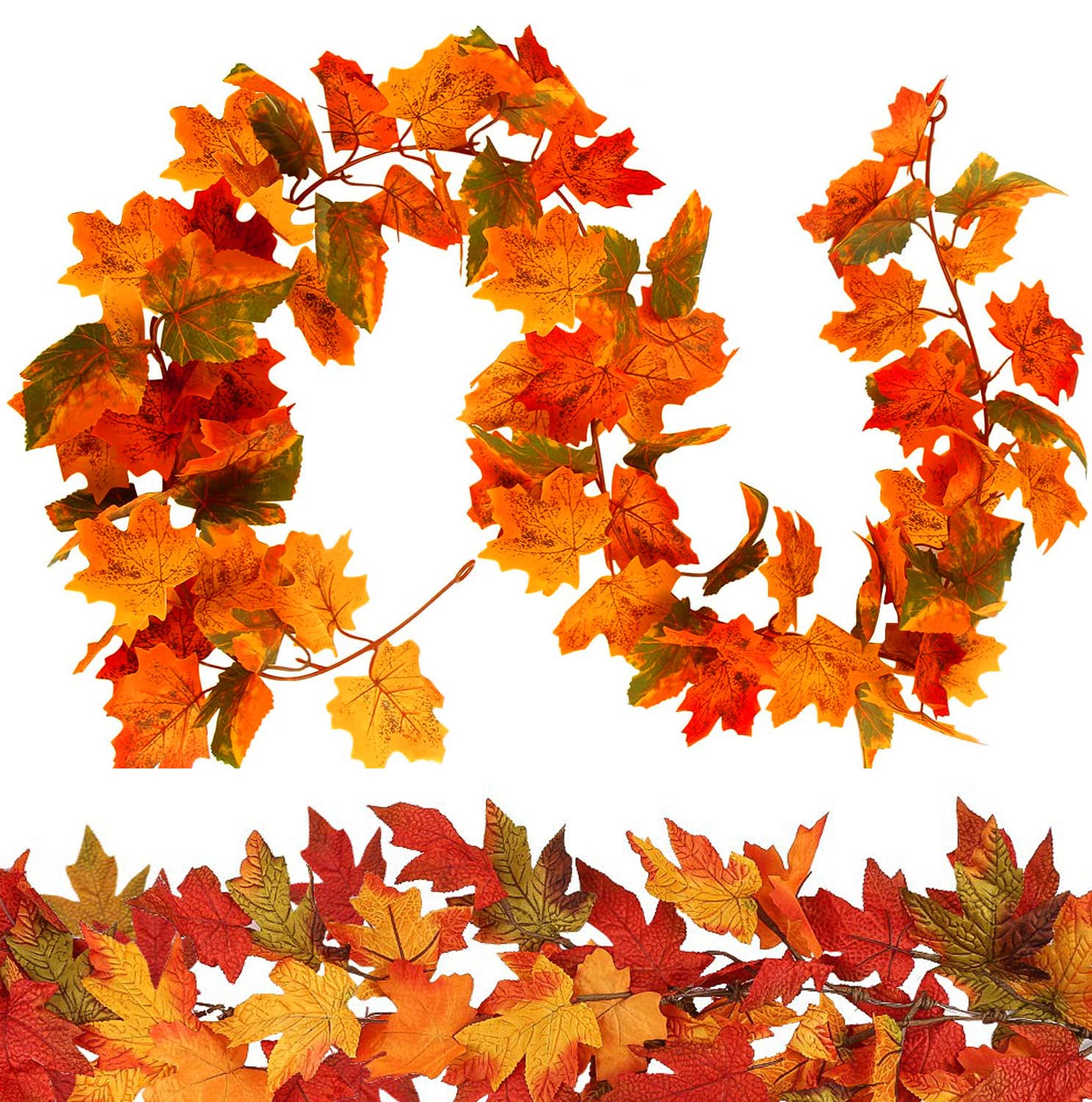 1 Pcs Artificial Maple Harvest Leaves Garland Fall Autumn Hanging Artificial Plant for Home Party Wedding Backdrop Garden Wall Doorway Fireplace Decoration Thanksgiving Day Decor