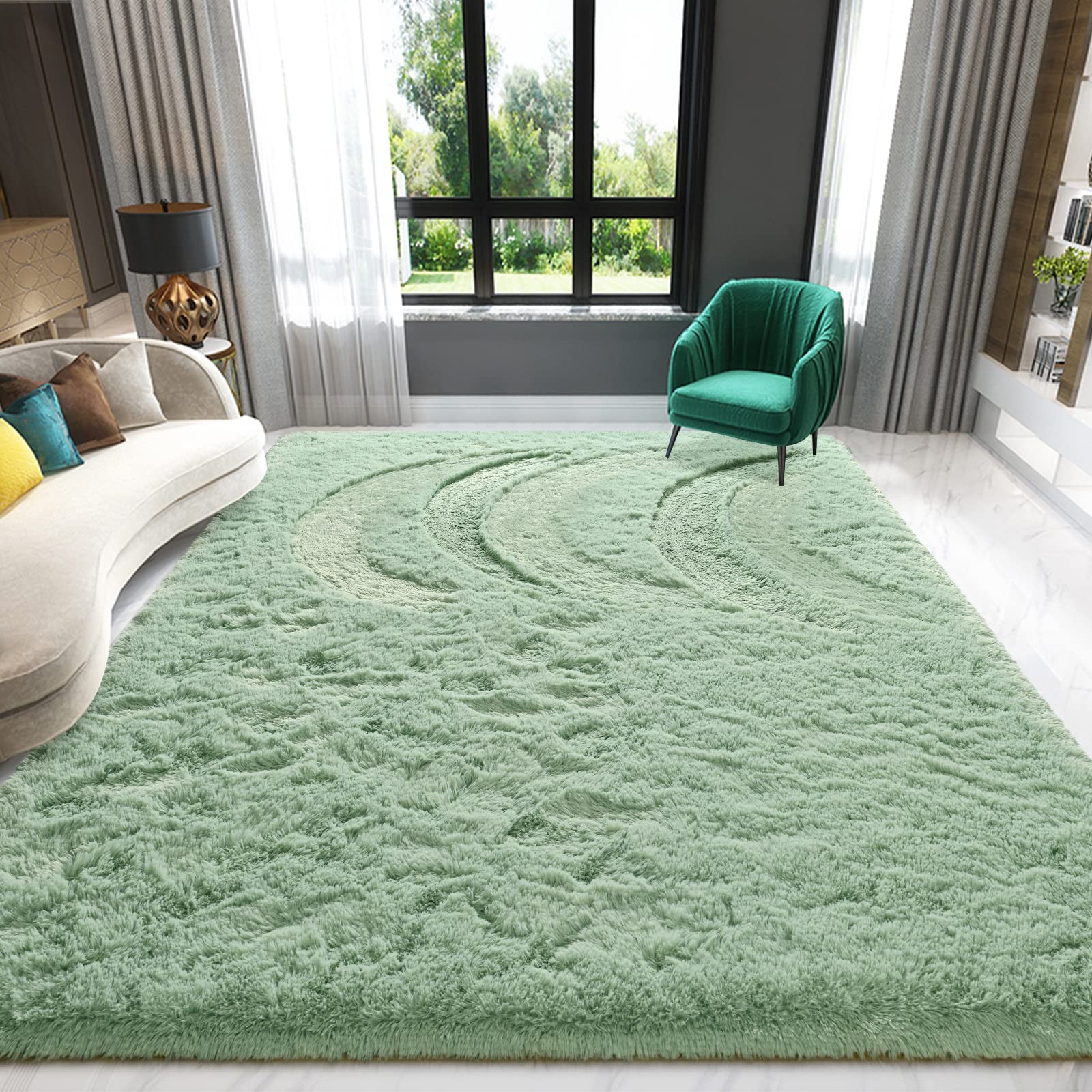 Photo 1 of Zedrew Sage Green Area Rugs 5x8 Feet Rug for Bedroom Living Room, Cute Indoor Shaggy Carpets, Plush Soft Rug for Kids Room, Fluffy Rugs for Girls Boys Nursery Room Home Decor