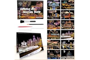 TOULIDEIFARIA 12 Pages Scratch Art Books for Adults Colorful City Series Scratch Painting 8.3x11.7inch Paint by Scratch Fun Gift for Travel Lovers, Couples & Kids（Colorful City C）