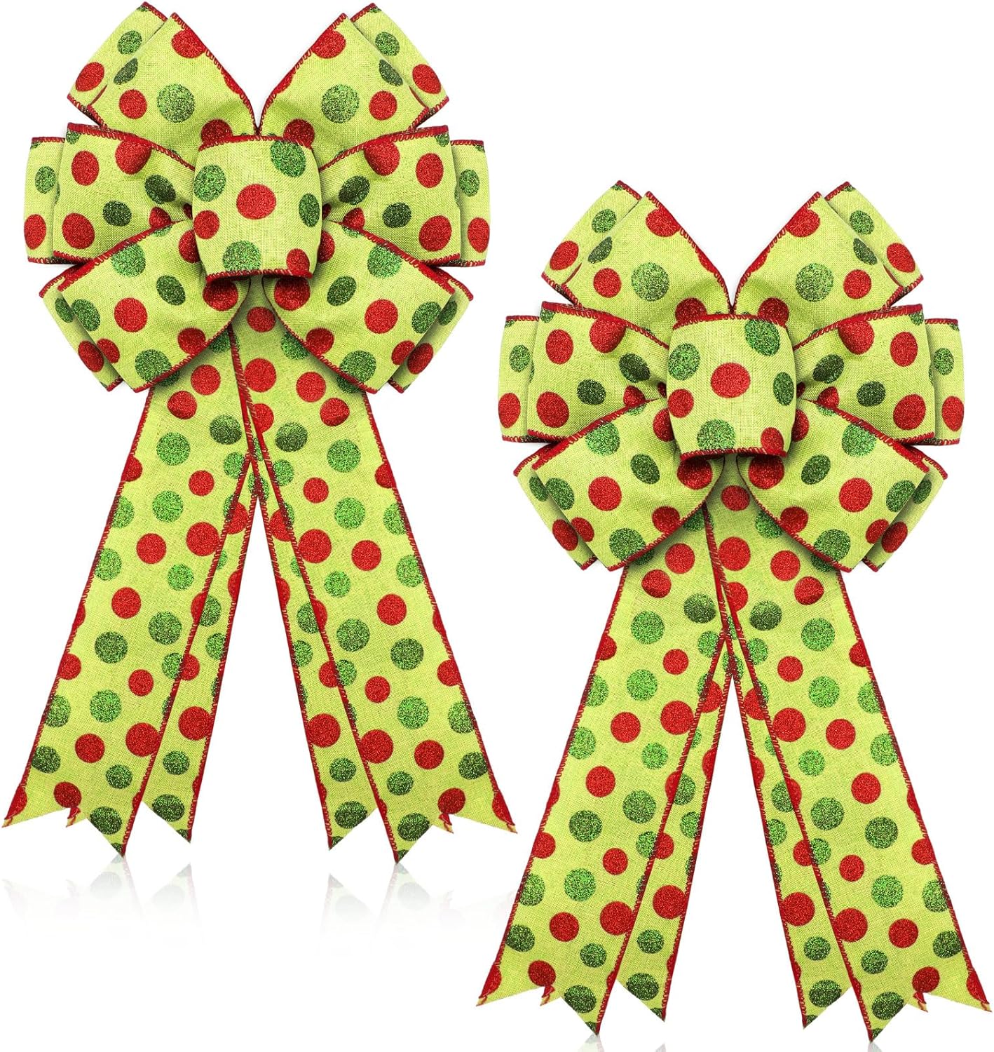 Bows & Ribbons - Ceenna 2 Pcs Christmas Wreath Bow 10 x 18 Inch Large Red Green Polka Dot Bow Christmas Tree Topper Xmas Burlap Wreath Bow for Front Door Home Indoor Outdoor Party Decor(Green)