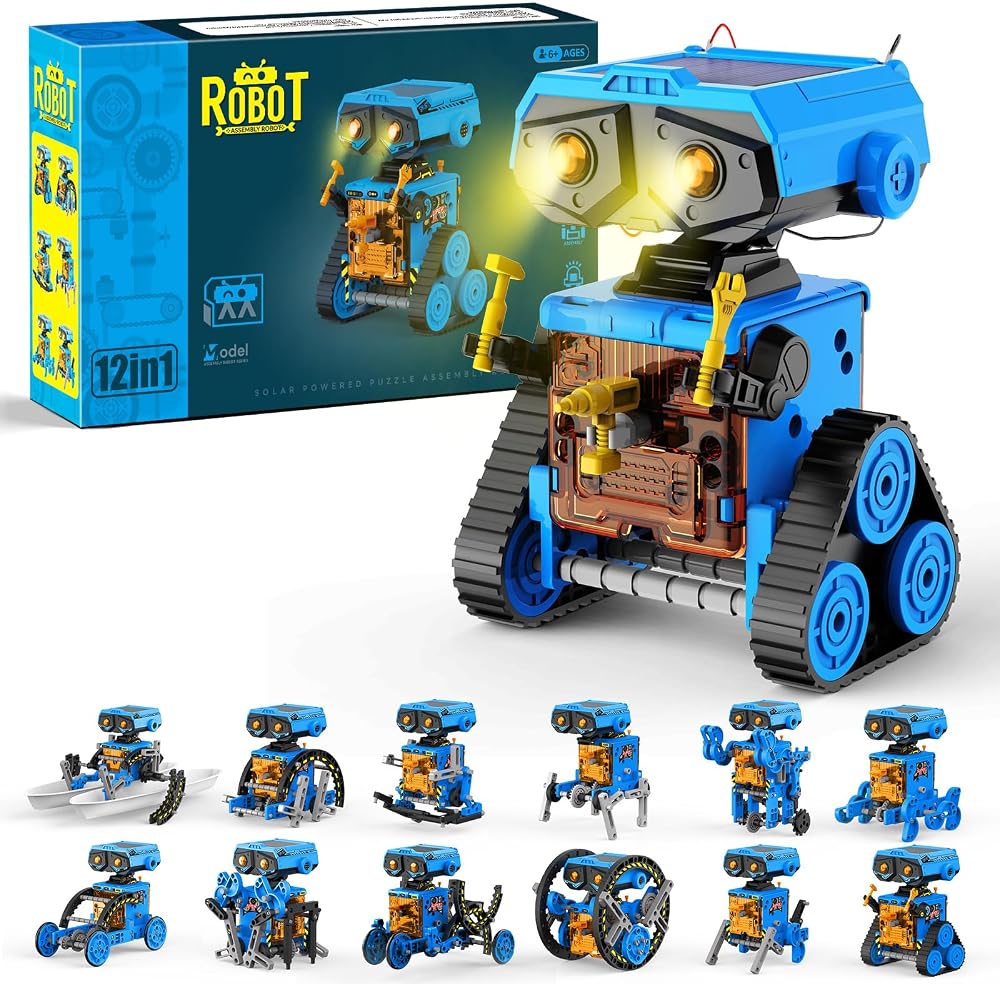 OMWay Solar Robot Toys 12-in-1 STEM Kit 228 Parts Blue