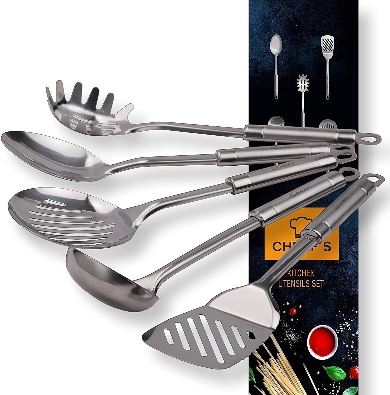 Stainless Steel Cooking Utensils, Kitchen Utensil Set of Main Serving Spoons