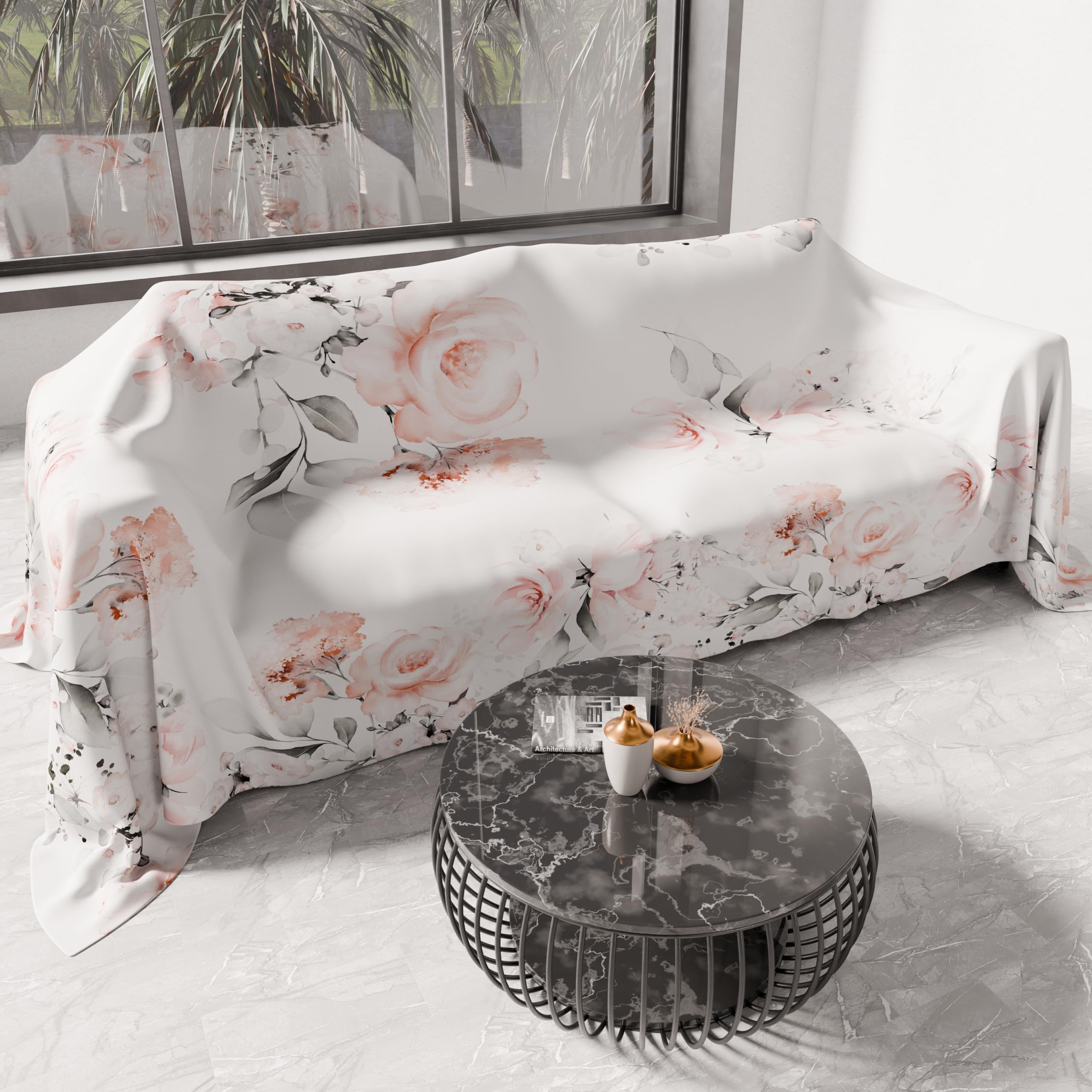 PETTI Artigiani Italiani - Spring Summer Double Bedspread Light Blanket Double Bed Linen Bedspread Floral 17 100% Made in Italy