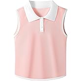 GroYolan Girls Polo Shirt Sleeveless Golf Shirts Contrast Collared Button-Up Tennis T-Shirts Quick Dry Breathable Tank Tops
