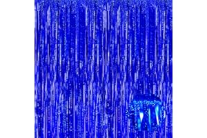 FERWZSR 6 Pack Blue Foil Fringe Curtain Backdrop, 3.28Ft x 8.2Ft Metallic Tinsel Foil Fringe Streamer Curtains for Photo Booth, Valentine's Day, Birthday, Wedding, New Year Party Decorations