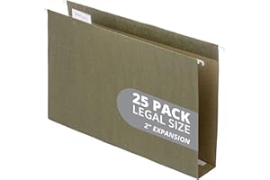 Blue Summit Supplies Legal Size Hanging File Folders, 2" Expansion, 1/3 Cut Adjustable tabs, Legal Size, 5 Tab Locations, Designed for Legal and Law Office File Organization, Standard Green, 25 Pack