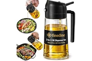 FineDine 16oz Olive Oil Sprayer for Cooking, 2 in 1 Olive Oil Dispenser Bottle for Kitchen, Air Fryer, Salad, BBQ & Baking – 