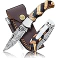 Damascus Pocket Knife for Men Handmade - 6.5 Inches Damascus Folding Knife with Sheath -Ideal for Him as an Anniversary Present - Best for EDC - Camping and Hiking - Pocket Knives with Back Lock