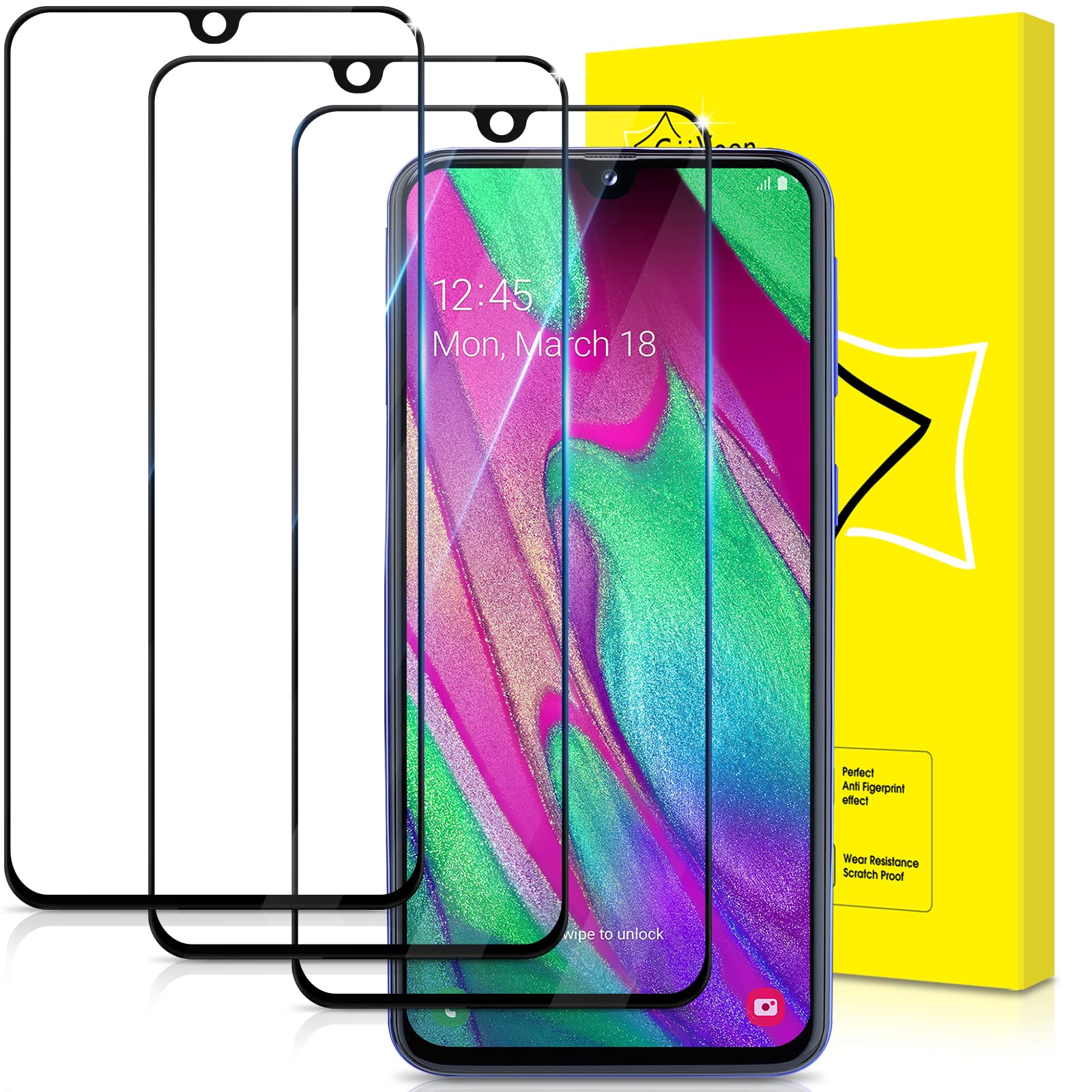 GiiYoon-3 PACK Screen Protector for Samsung Galaxy A40 Tempered Glass [HD Full Coverage] [Easy Installation] [Round Edge] [Scratch Resistant] [9H Hardness] Screen Cover Film — image 1