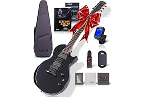 AKLOT Solid-Body LP Electric Guitar: Roasted Maple Neck, HH Pickups, Luminous Position Markers, 39'' Full Size Electric Guitar Kit, Gig Bag, Cable, Strap, Strings, Tuner, Lessons Book, Phantom Black