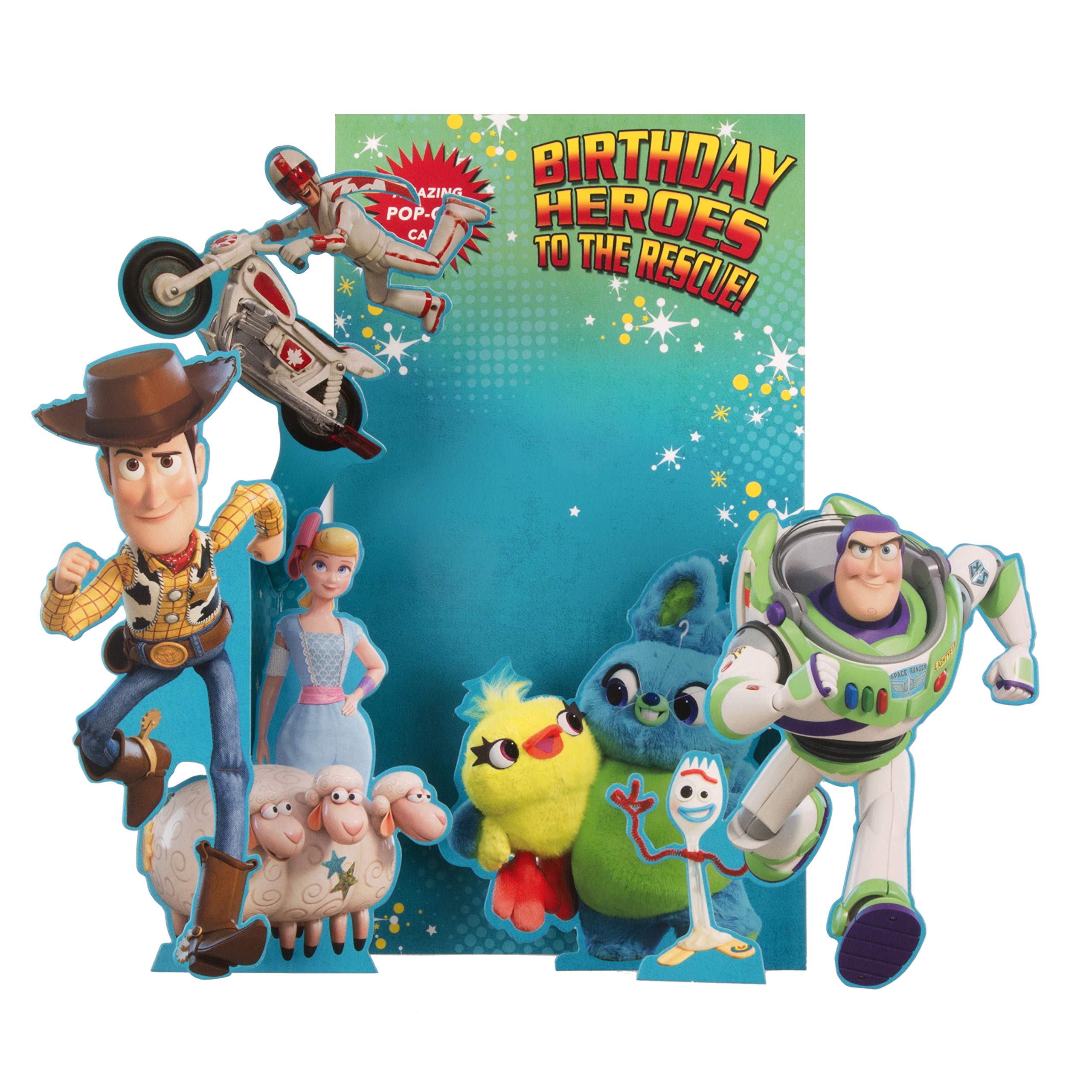 Hallmark Kids Birthday Card, 3D & Pop Up Disney Toy Story 4 Design, Buzz Lightyear, Woody, Blue