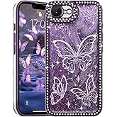 L-FADNUT for iPhone 16e Bling Butterfly Case, Cute Luxury Sparkle Glitter Diamond Crystal Rhinestone Protective Case Cover for Girls Women Kids Compatible with iPhone 16e 6.1 Inch,Purple
