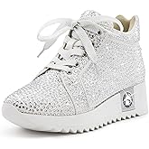 FINDVELL Women's Fashion Glitter Sneakers Platform Wedge Shoes Sparkly Rhinestone High Top Sneakers Trendy Sequin Shoes Wedding Bride Dress