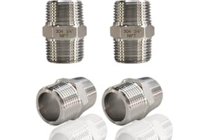 ZOUNI 4PCS 3/4" x 3/4" NPT Male Hex Nipple Pipe Fittings, 304 Stainless Steel 3/4 inch MNPT Threaded Pipe Adapter Fittings Equal Nipples Straight Connector