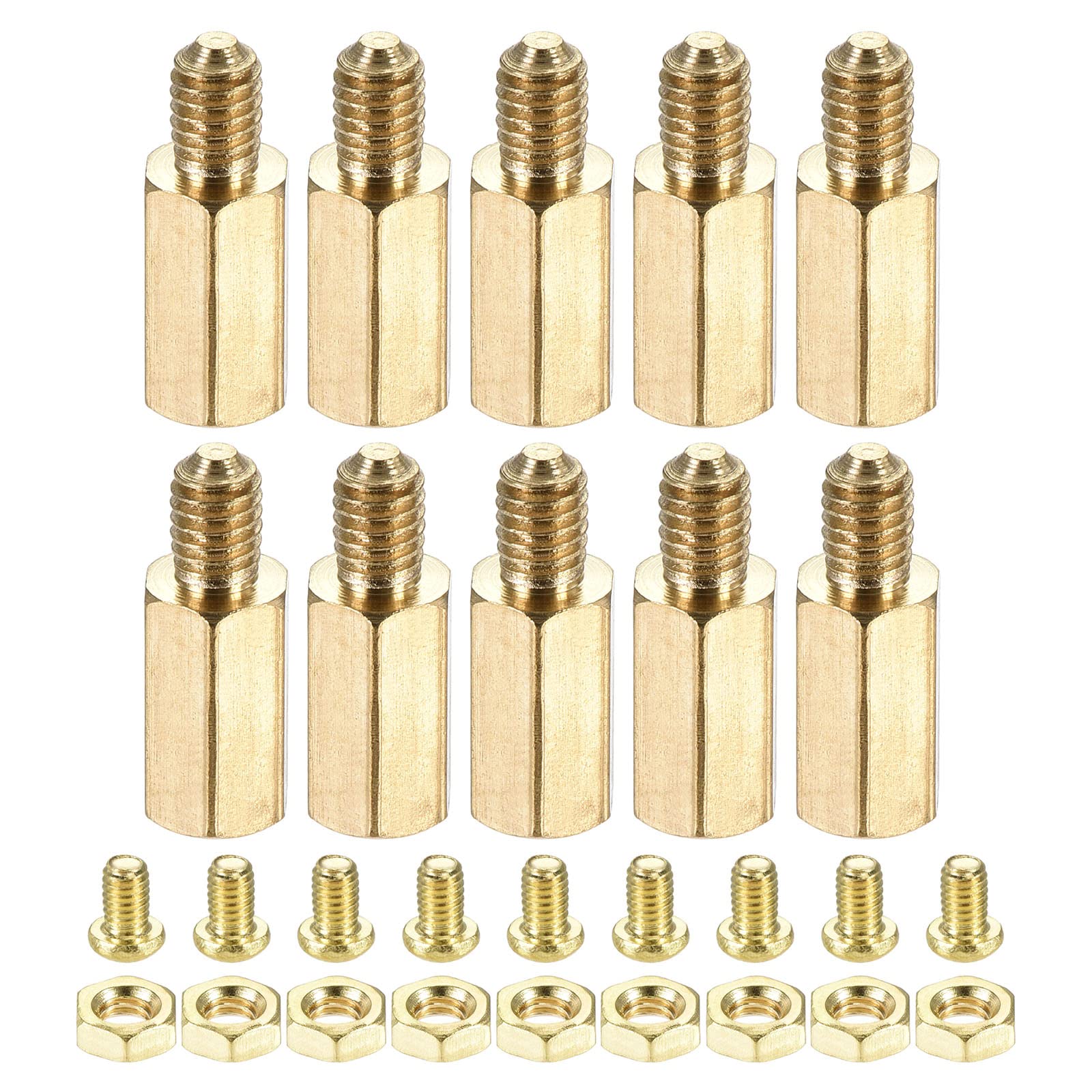YOKIVE 10 Sets Brass Hex Threaded Spacer Screw Nut Kit, Spacer with Female-Male Thread | Raising The PCB Board, Great for Electronics Industries(M4 11+6mm)