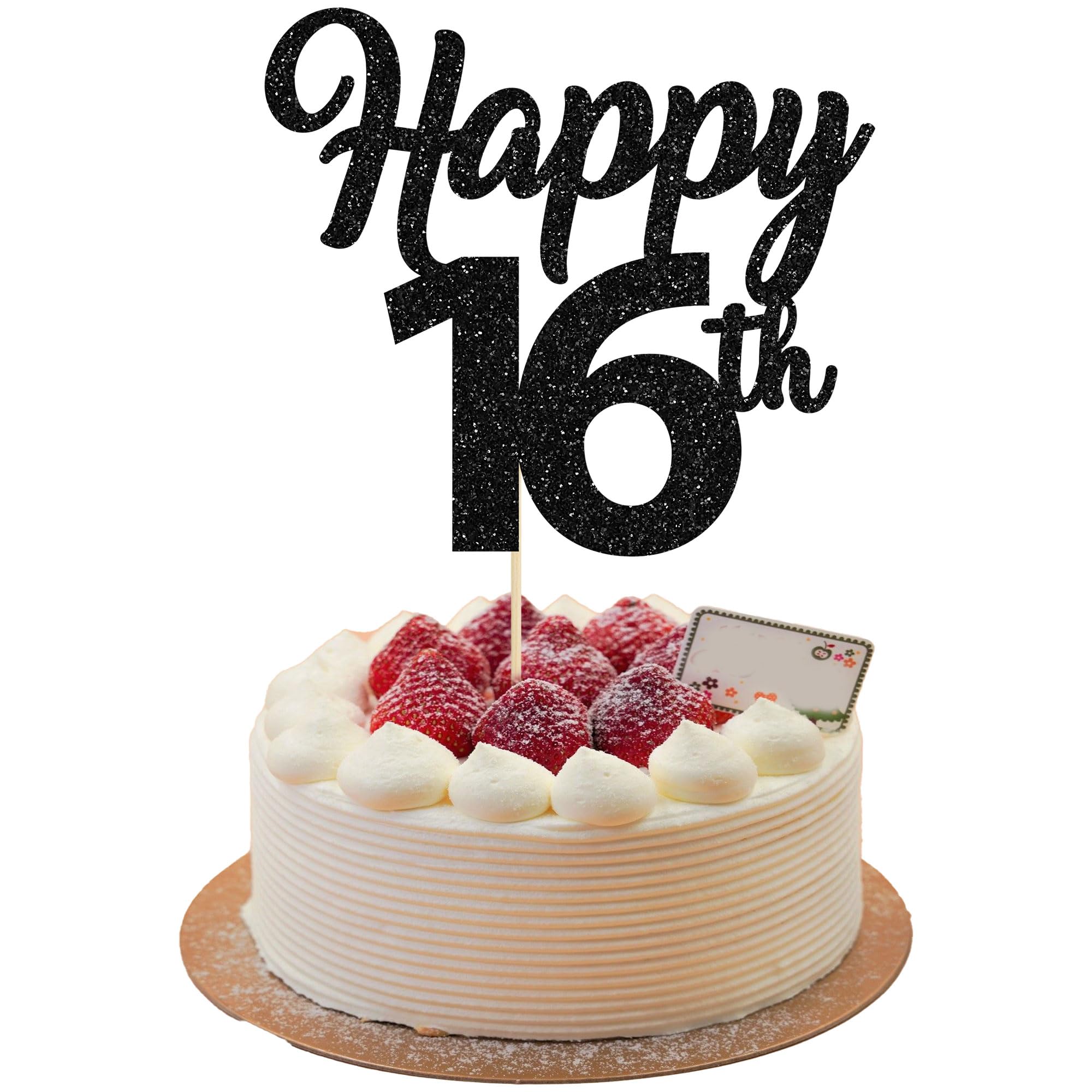 3Pcs Happy 16th Cake Topper Black Glitter Number 16 Sweet Cake Decorations 16th Birthday Cake Pick Decorations for Cheers to 16 Years Old 16th Birthday Wedding Anniversary Party Supplies