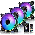 EZDIY-FAB Moonlight 120mm RGB Case Fan with Fan Hub X and Remote,Motherboard Aura SYNC,Speed Control,ARGB Fan for PC Case-3 Pack