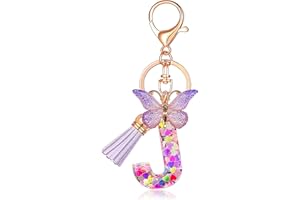 JINGUAZI Initial letter Keychains for Women Tassel Butterfly Pink Purple Cute Car Keychain for Wallet Backpack bag charm