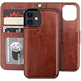 Bocasal Compatible with iPhone 12 Mini Wallet Case with Card Holder PU Leather Magnetic Detachable Kickstand Shockproof Wrist Strap Removable Flip Cover (Brown)