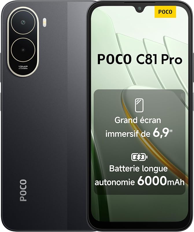 POCO C81 Pro Smartphone 4+256 Go Batterie 6000mAh - Noir