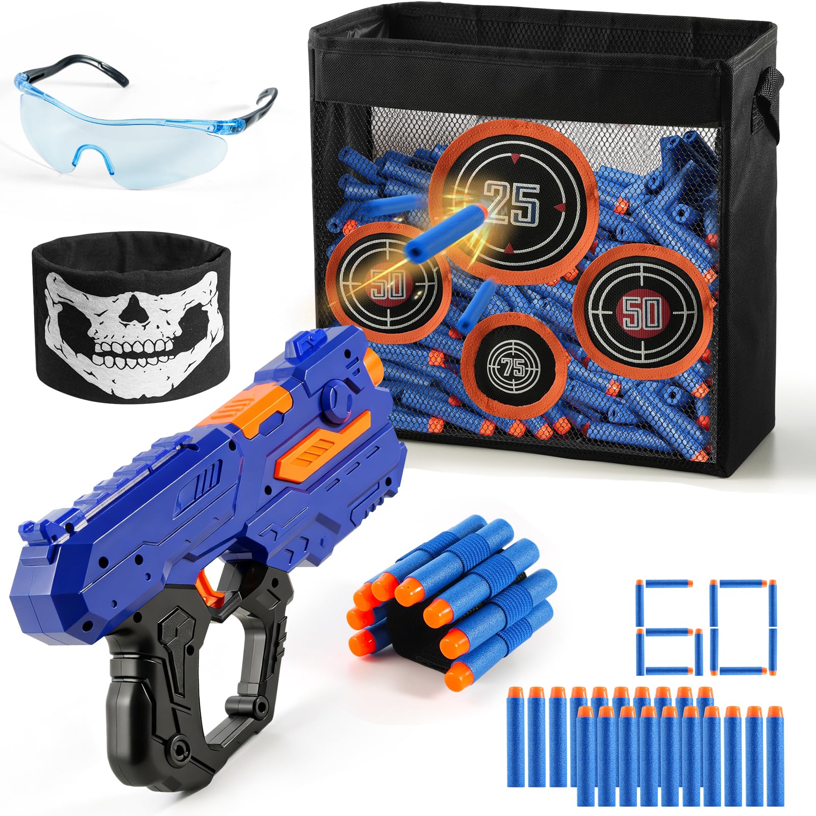 Aqzzk Foam Blaster Toys for Kids Age 3+ with Gun and Target, 60 Darts, Goggles, Mask & Wristband | Shooting Game Gift for Boys & Girls for Birthday & Christmas