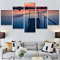 SIGNWIN 5 Panel Canvas Wall Art Modern Art Farmhouse/Country Lake Multicolor Nature Photography Relax/Calm for Home Decorations Ready to Hang - 60