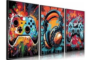 PPV 3Pcs Cool Gaming Wall Art Retro Video Gamer watercolor Posters Pictures Colorful Neon Gamepad Canvas Painting Prints for Boys Room Kids Gamer Room Bedroom for Boys Home Decoration